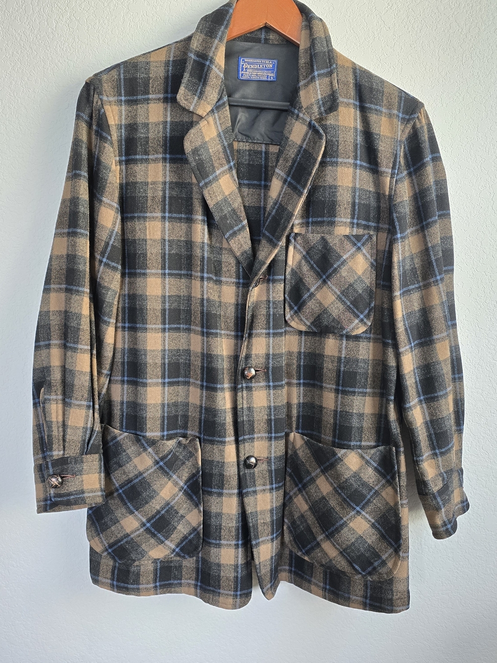 Vintage 90s Mens Small Pendleton Brown Plaid 100% Virgin Wool Blazer Jacket USA
